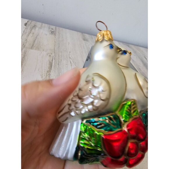 Polonaise double doves bird glass ornament poinsettia Xmas tree Kurt Adler - Picture 2 of 9